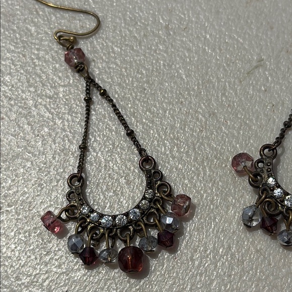 3/$20 Elegant Gold and Pink Dangle chandelier Earrings - Picture 3 of 4